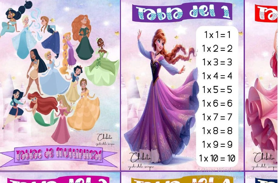 Tablas de multiplicar princesas