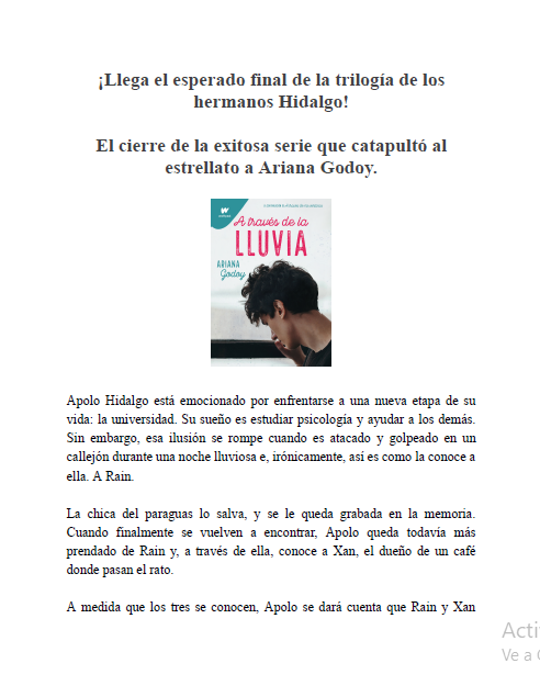 Libro A través de la Lluvia - Ariana Godoy