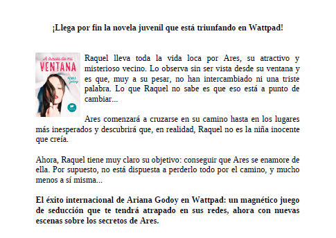 Libro A Través de mi Ventana - Ariana Godoy